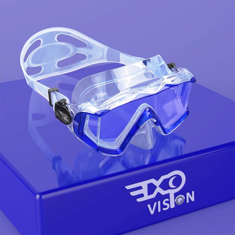 EXP VISION Adult Pano 3 Panoramic View Diving Mask, Tempered Glass Lens Scuba Snorkeling Dive Mask, Premium Swim Goggles with Nose Cover for Snorkeling, Freediving, Swimming (Clear Blue) - Image 1